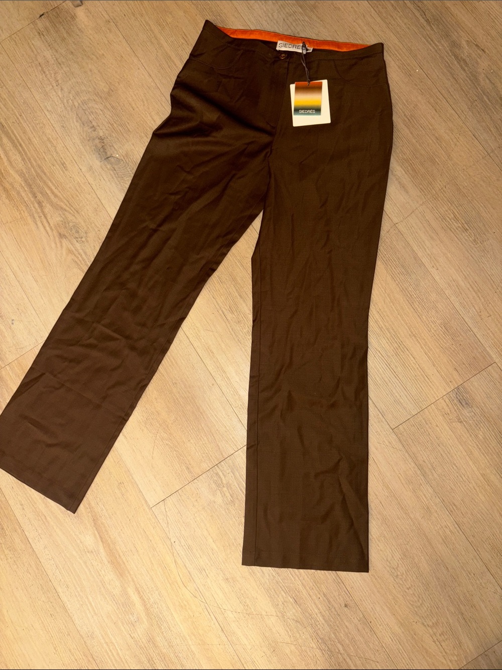 SIEDRES Brown Straight-Leg Women's Pants with Orange Waistband